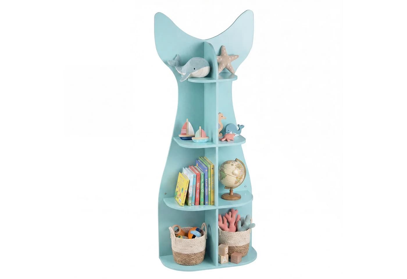 COSTWAY Kinderregal Fischschwanzform Blau 8 Fächer - Bild 2