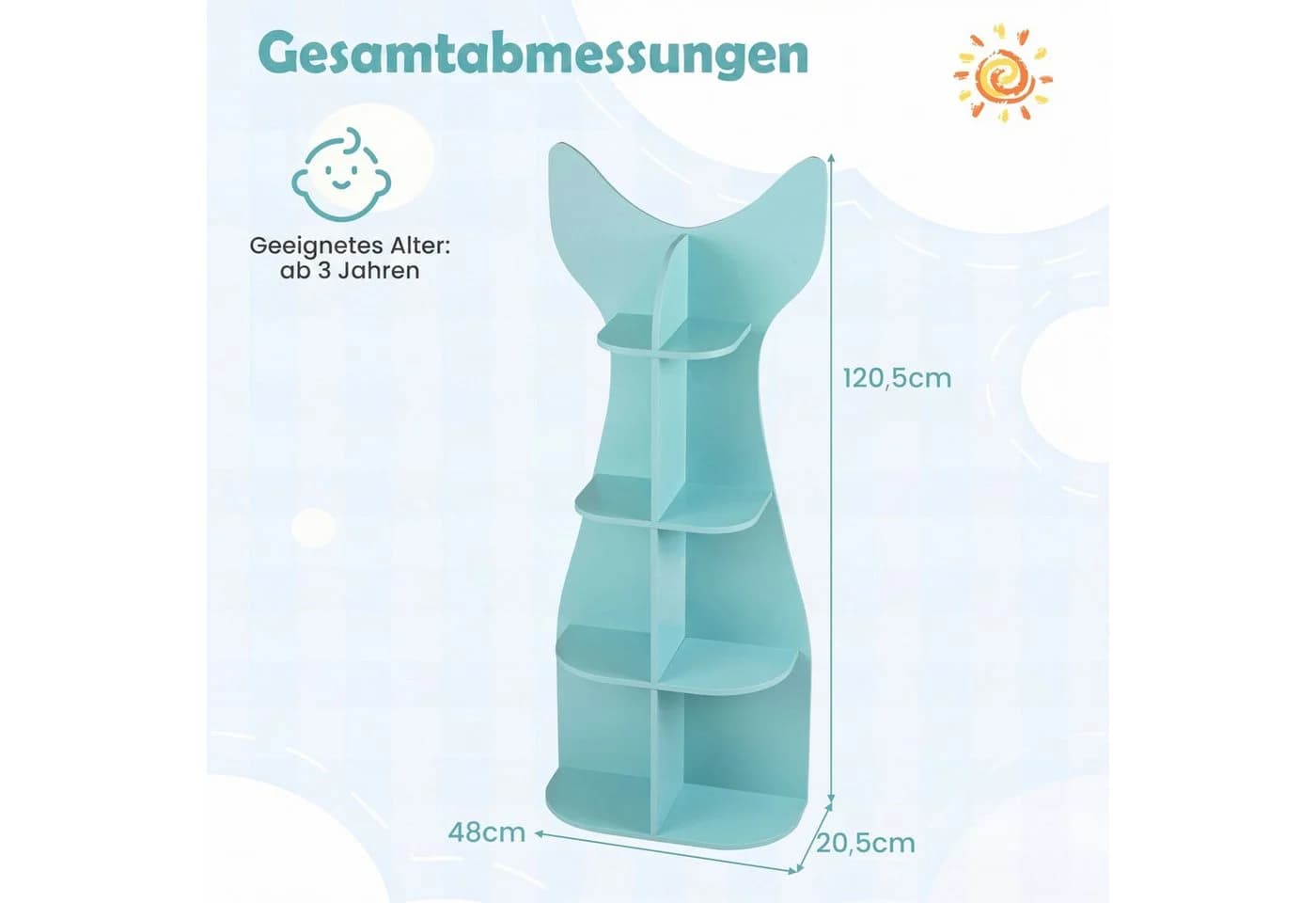 COSTWAY Kinderregal Fischschwanzform Blau 8 Fächer - Bild 5