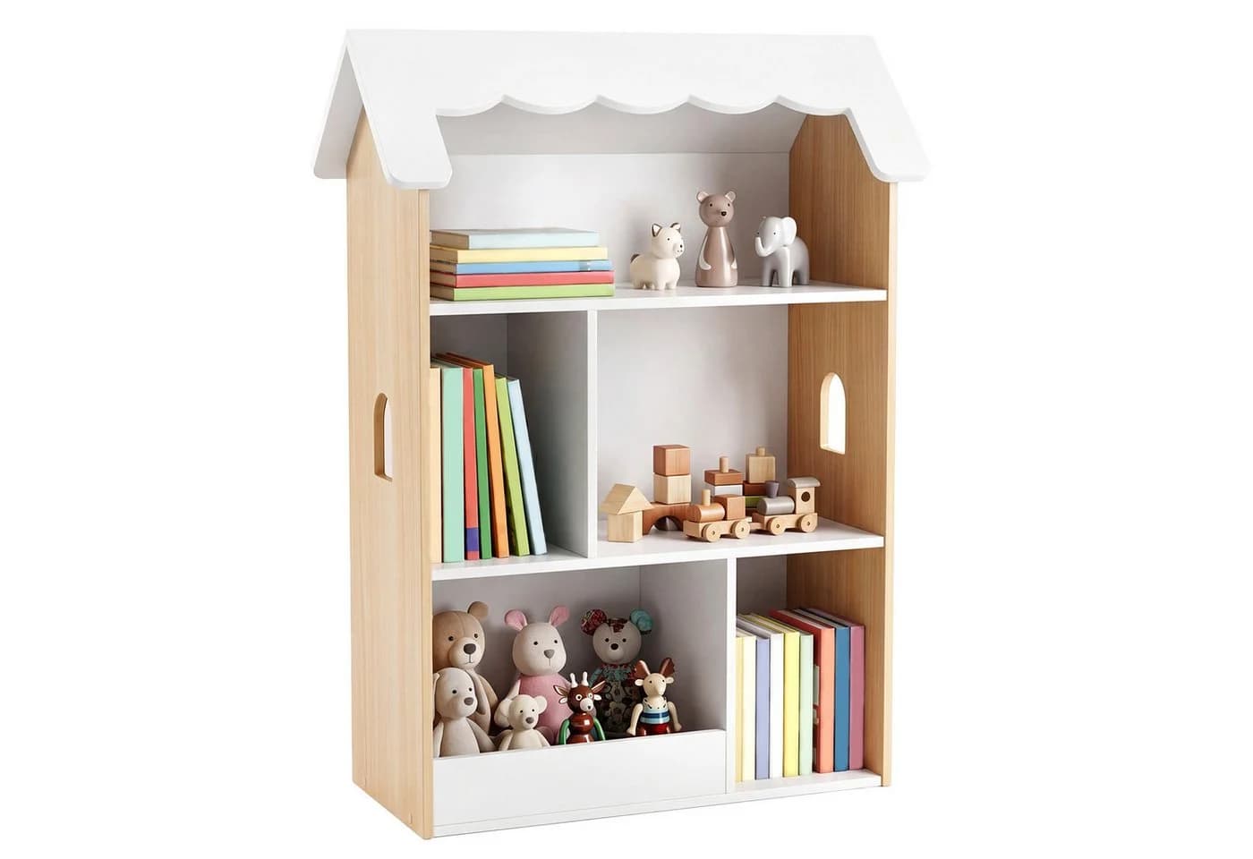 COSTWAY Kinderregal Hausform 5 Fächer Weiß/Natur - Bild 2