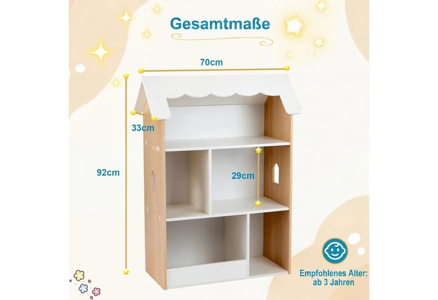 COSTWAY Kinderregal Hausform 5 Fächer Weiß/Natur - Bild 5