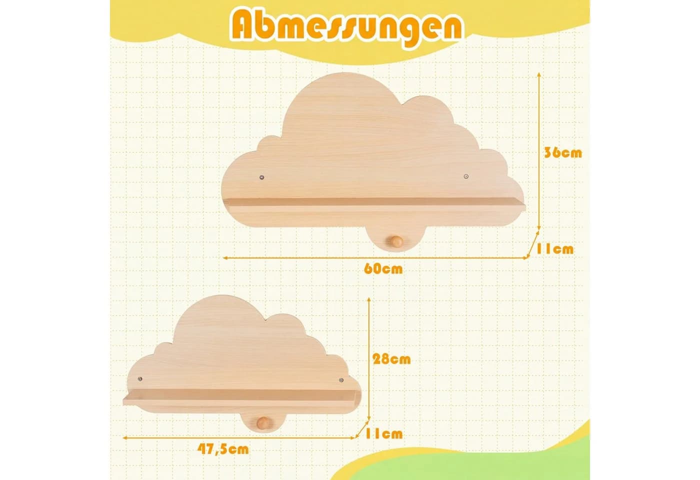 COSTWAY Kinderregal 2-tlg. Schweberegal Wolkenform Natur Massivholz - Bild 5