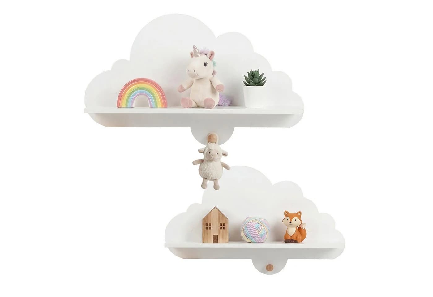 COSTWAY Kinderregal 2-tlg. Schweberegal Wolkenform Weiß Massivholz - Bild 2