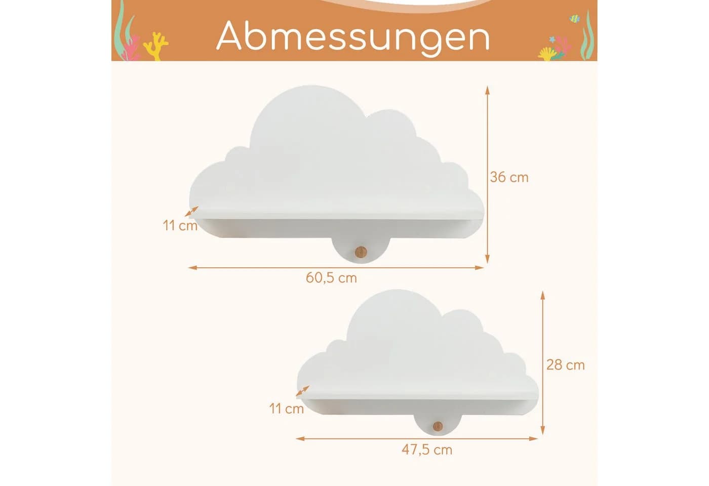 COSTWAY Kinderregal 2-tlg. Schweberegal Wolkenform Weiß Massivholz - Bild 5