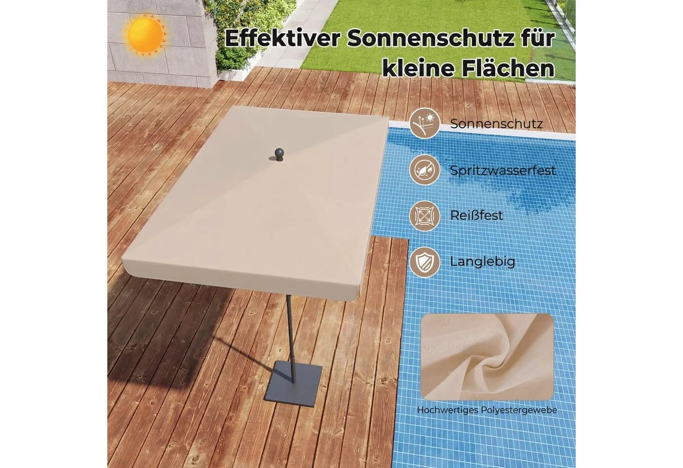 COSTWAY Sonnenschirm Beige Balkonschirm rechteckig mit Neigungsfunktion - Bild 4