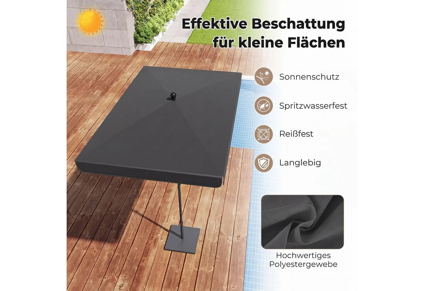 COSTWAY Balkonschirm Rechteckig Grau 200x130 cm - Bild 4