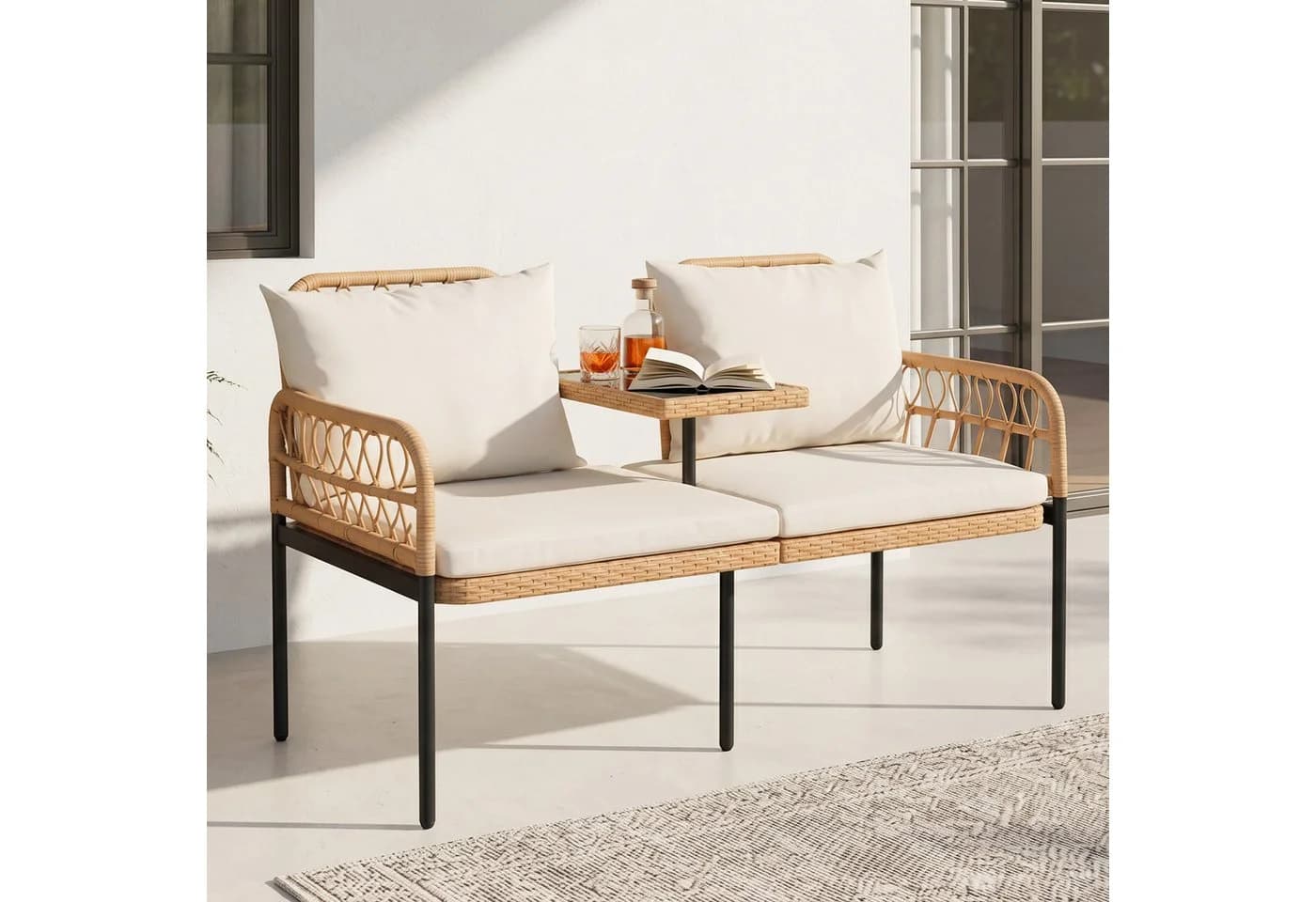 COSTWAY Balkonset 2-Sitzer Gartenbank Polyrattan mit Hartglastisch - Bild 2