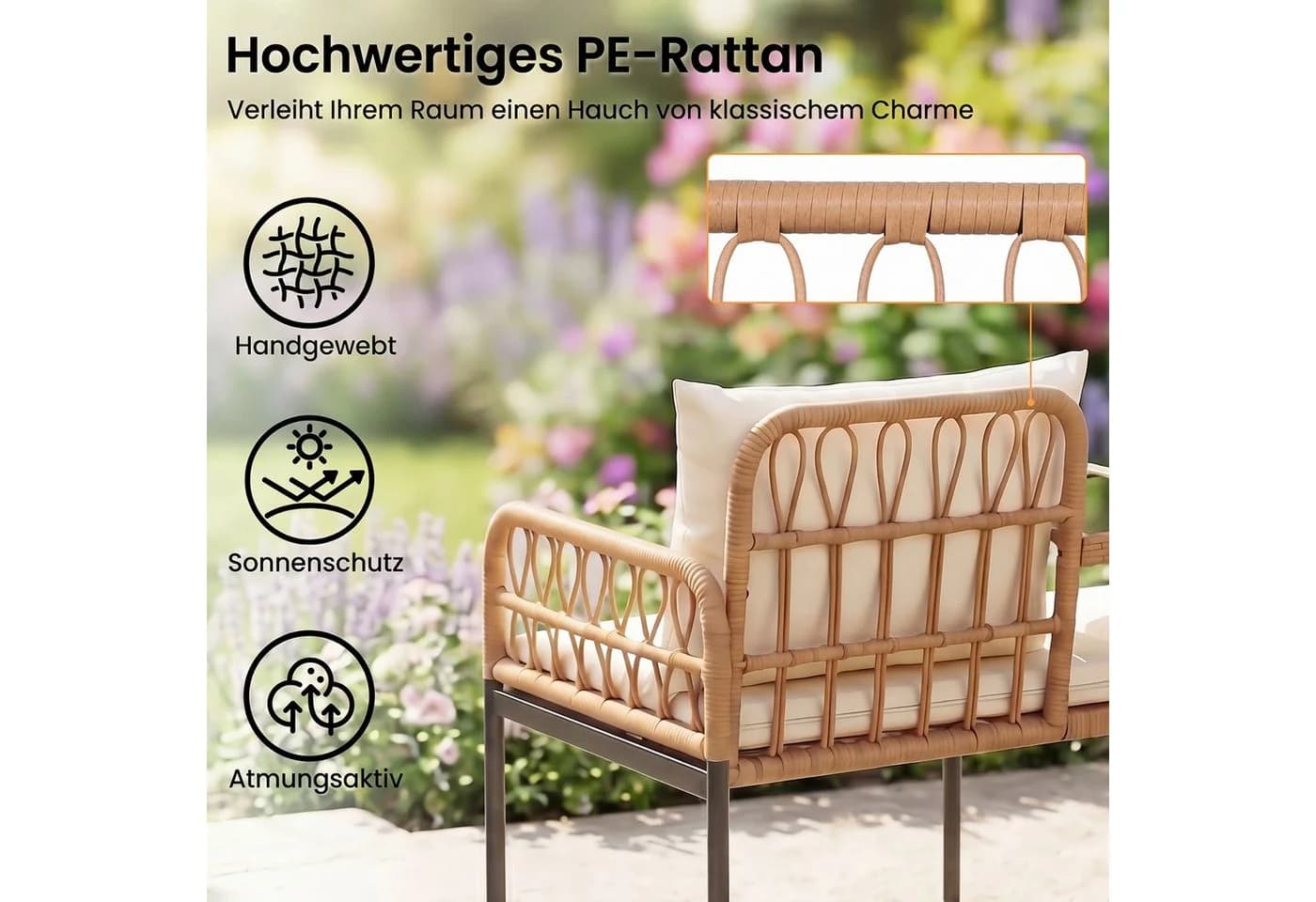 COSTWAY Balkonset 2-Sitzer Gartenbank Polyrattan mit Hartglastisch - Bild 4