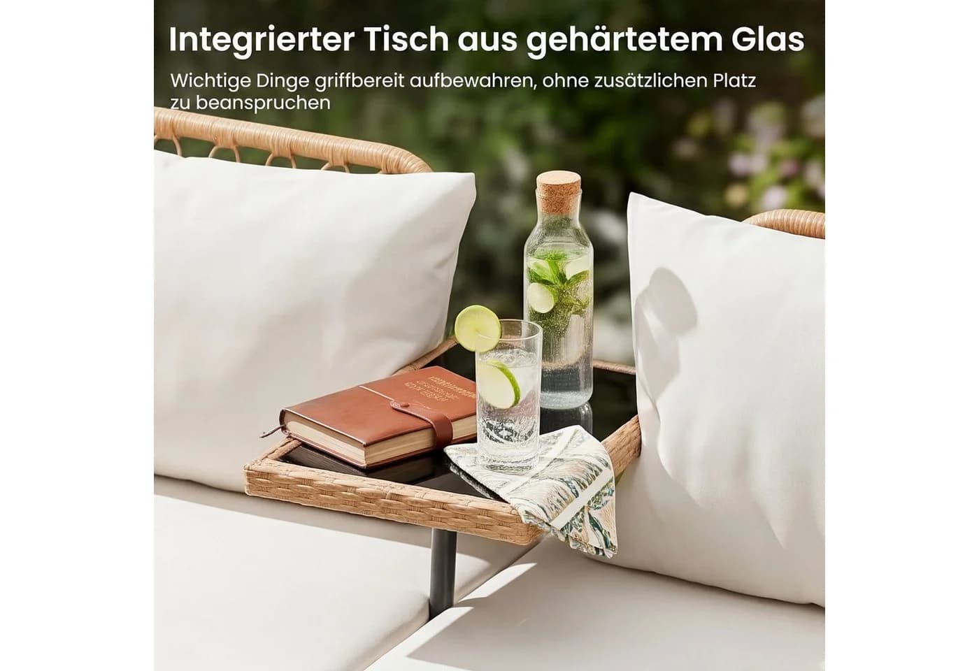 COSTWAY Balkonset 2-Sitzer Gartenbank Polyrattan mit Hartglastisch - Bild 5
