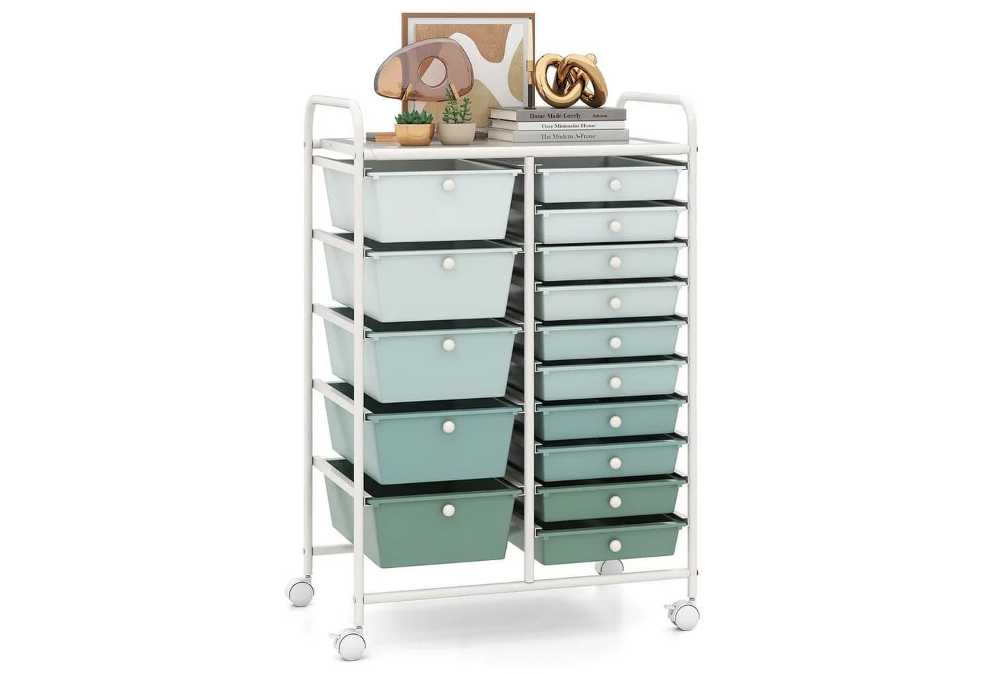 COSTWAY Rollcontainer mit 15 Schubladen & Rollen Grün - Bild 2