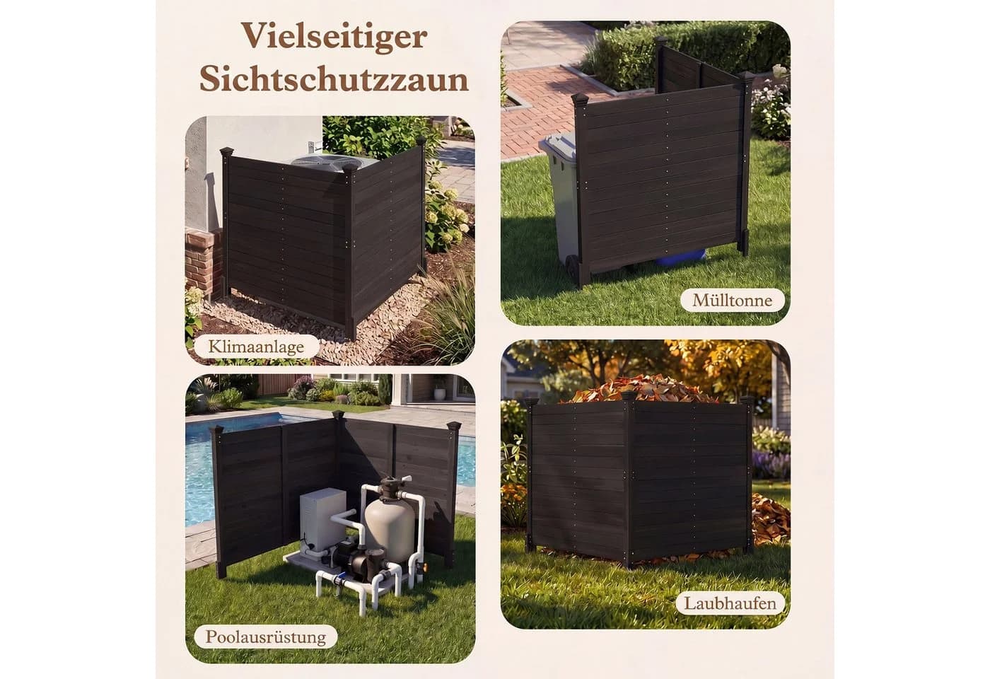COSTWAY Sichtschutzzaun 2er-Set Tannenholz mit 3 Pfählen - Bild 3