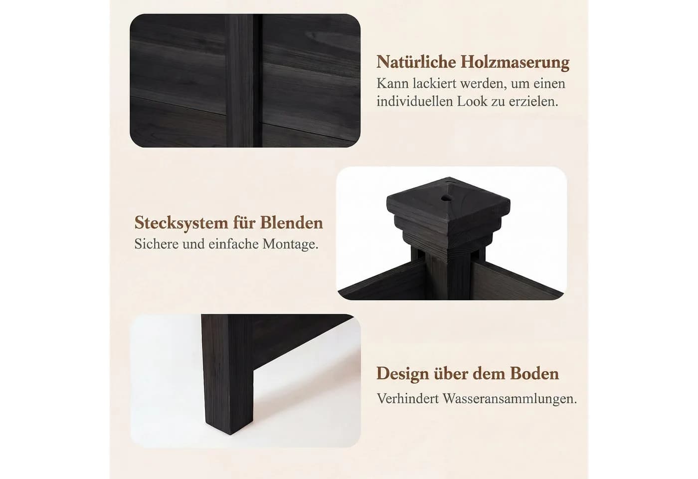 COSTWAY Sichtschutzzaun 2er-Set Tannenholz mit 3 Pfählen - Bild 5