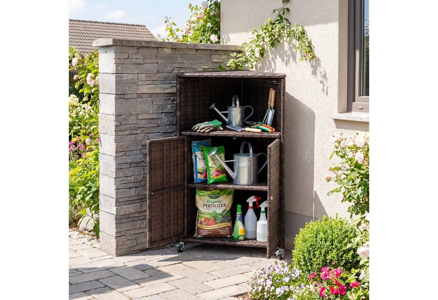 COSTWAY Garten-Geräteschrank Ecke Braun PE-Rattan - Bild 2