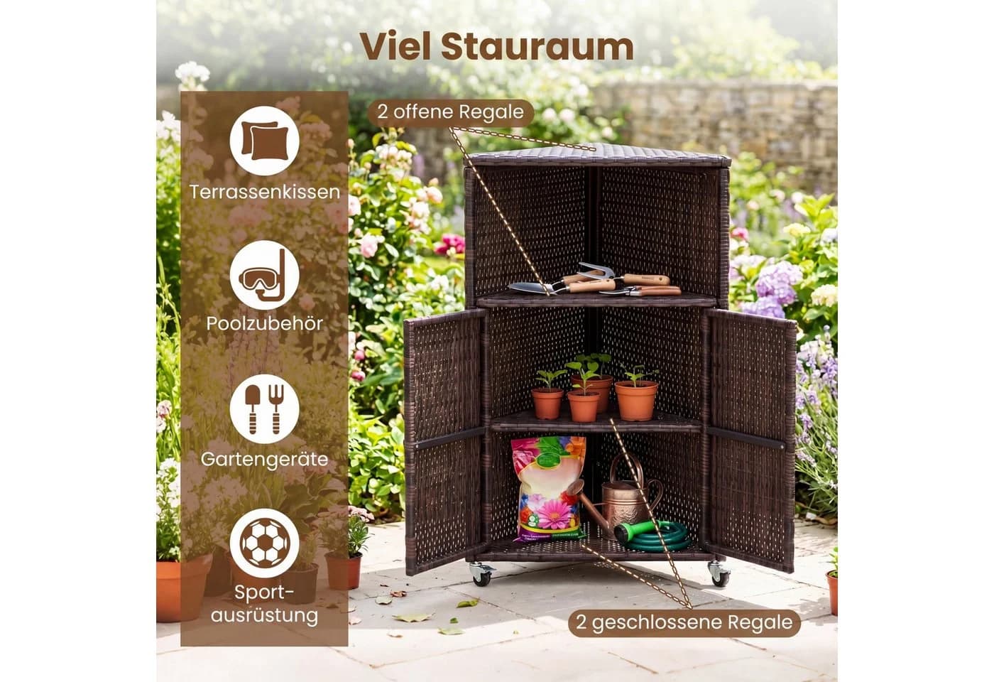 COSTWAY Garten-Geräteschrank Ecke Braun PE-Rattan - Bild 3