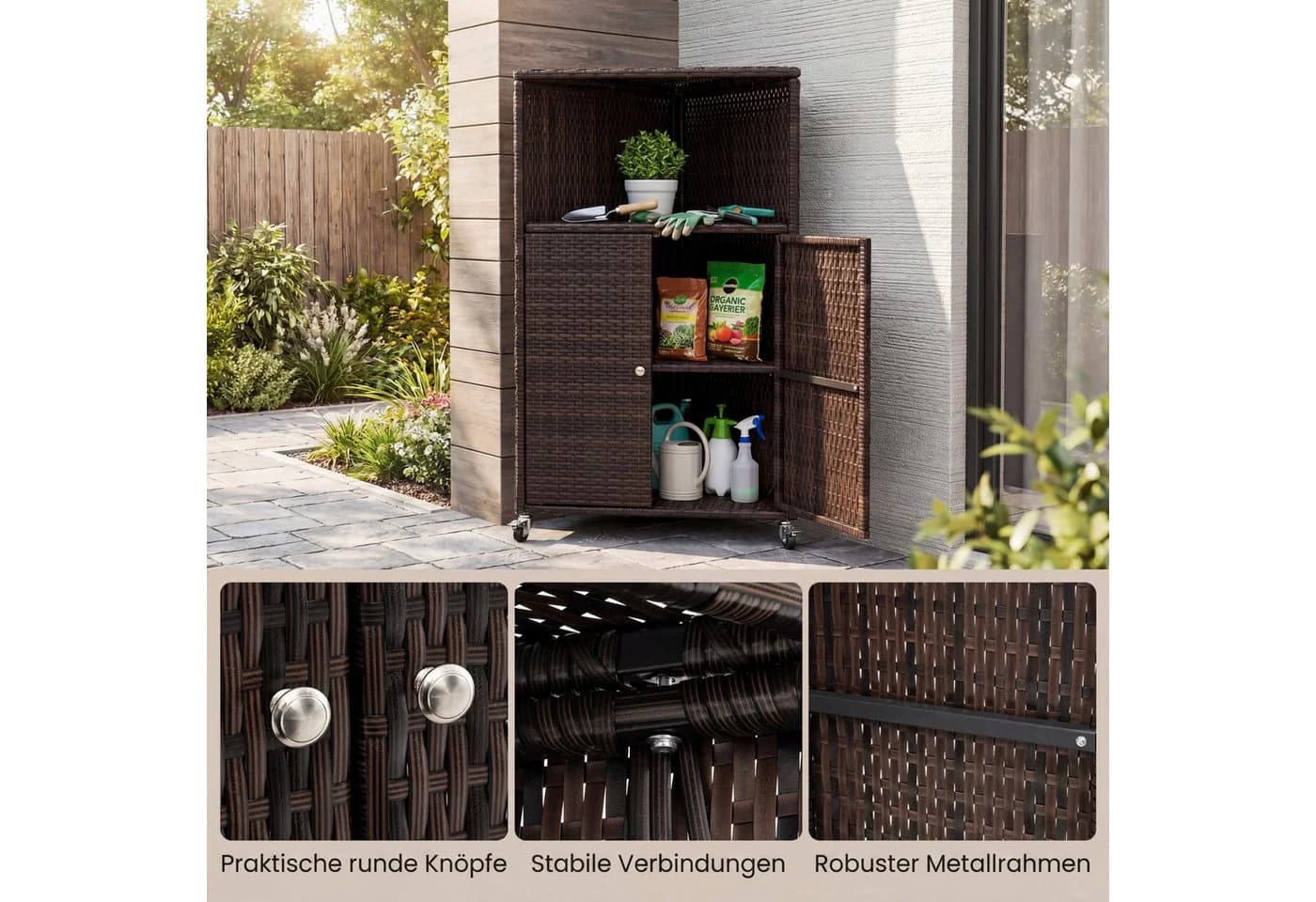 COSTWAY Garten-Geräteschrank Ecke Braun PE-Rattan - Bild 5
