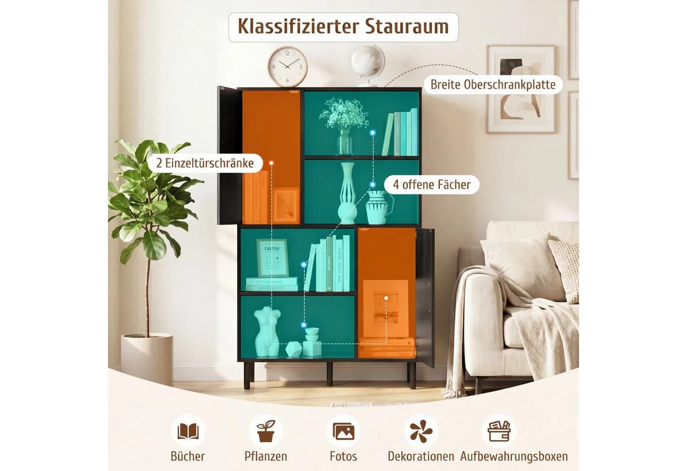 COSTWAY Bücherregal mit 2 Türen & 4 Regalen Schwarz/Braun - Bild 3