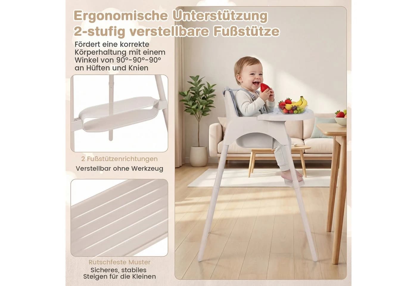 COSTWAY 4-in-1 Hochstuhl Blau/Khaki/Rosa mit verstellbarem Tablett - Bild 5
