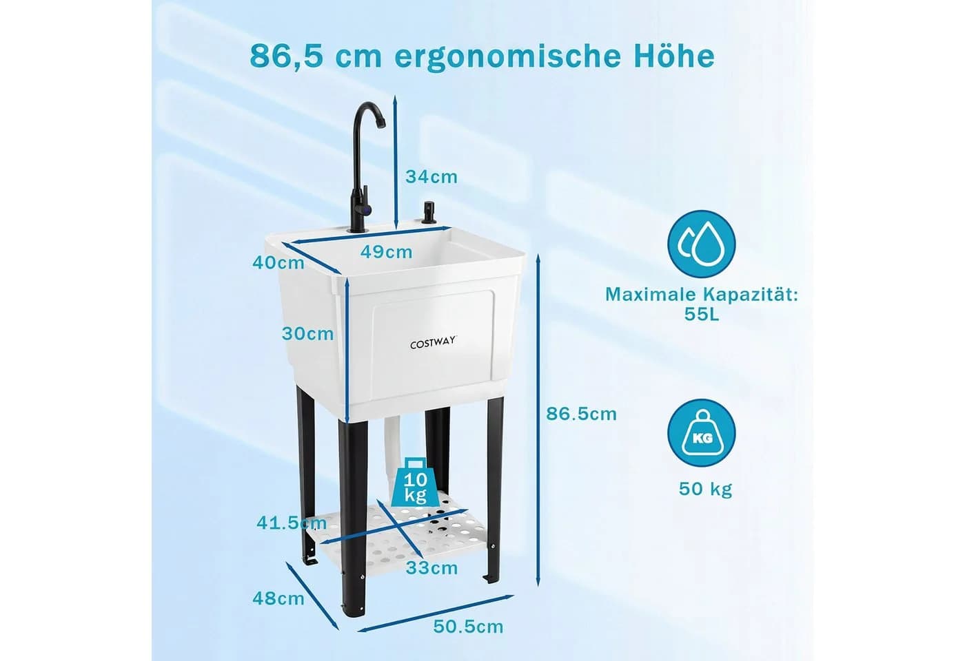COSTWAY Waschbecken mit 360° Wasserhahn & Ablagefach Schwarz/Weiß - Bild 5