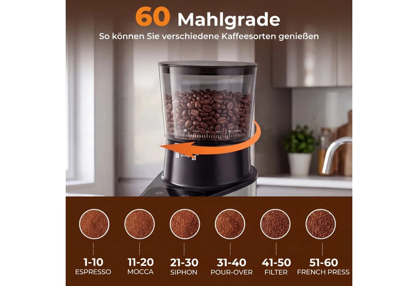 COSTWAY Kaffeemühle 250g Bohnenbehälter 60 Mahlgrade Kegelmahlwerk