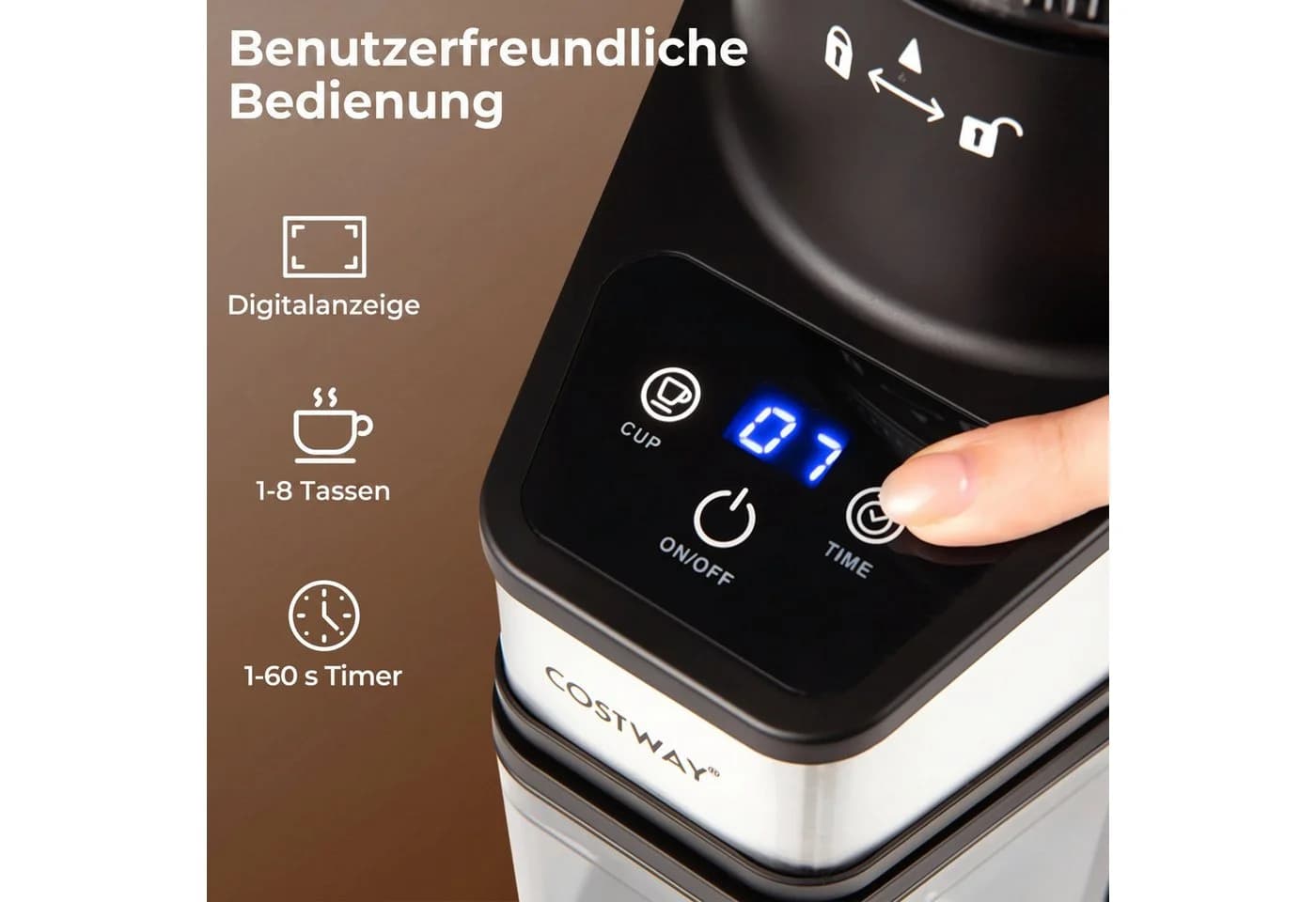 COSTWAY Kaffeemühle 250g Bohnenbehälter 60 Mahlgrade Kegelmahlwerk - Bild 3