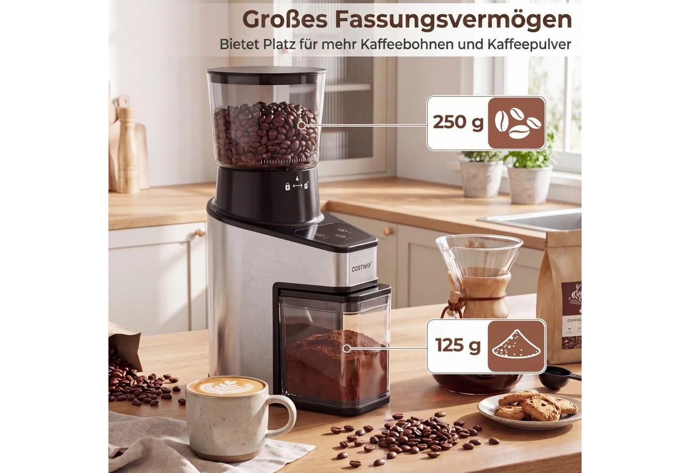 COSTWAY Kaffeemühle 250g Bohnenbehälter 60 Mahlgrade Kegelmahlwerk - Bild 4