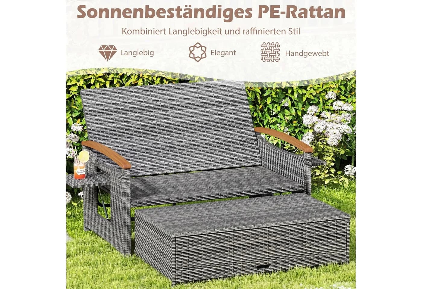 COSTWAY Loungebett 2-Personen Outdoor Rattan mit verstellbarer Rückenlehne - Bild 4