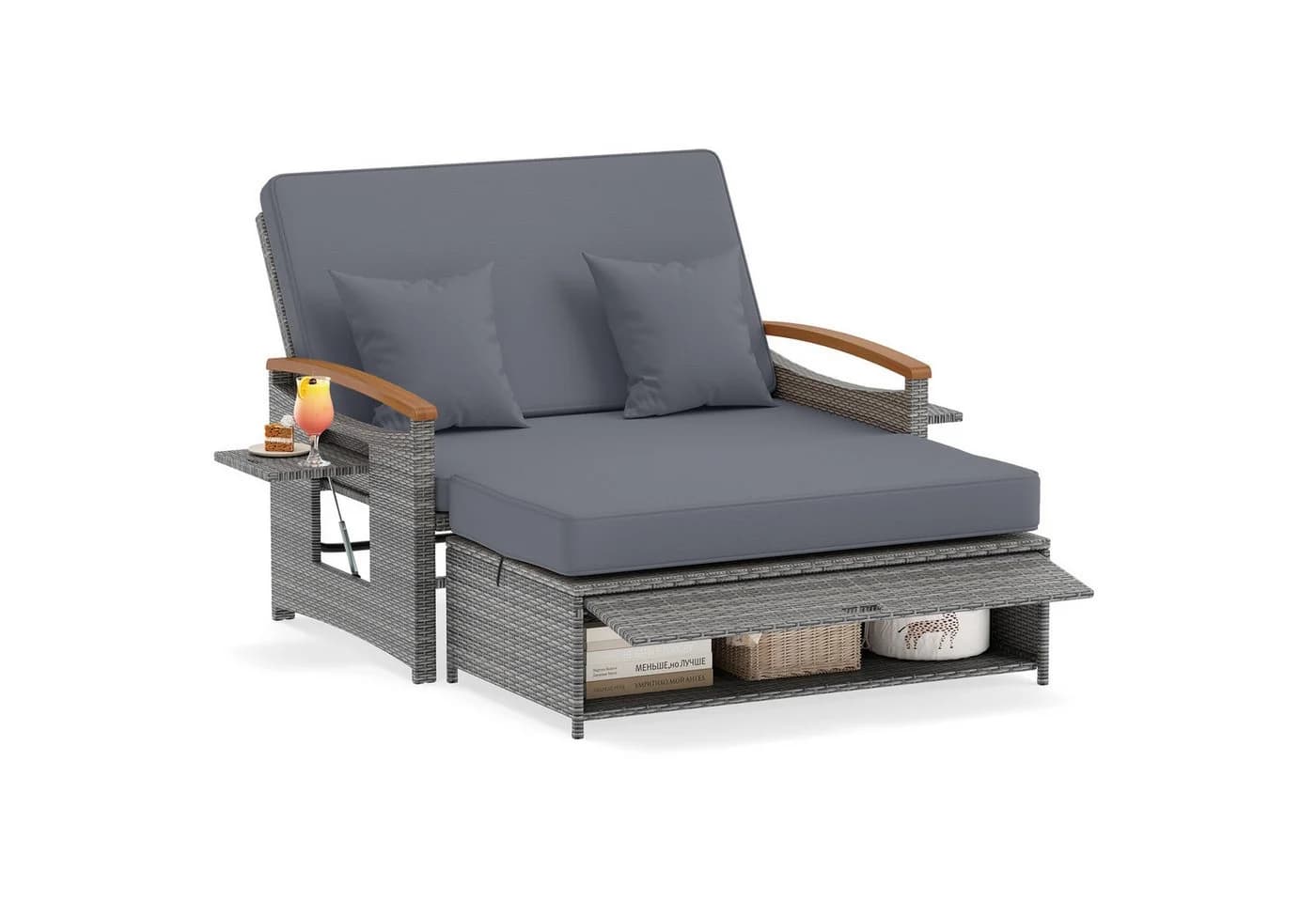 COSTWAY Loungebett 2-Personen Outdoor PE-Rattan mit verstellbarer Rückenlehne - Bild 2
