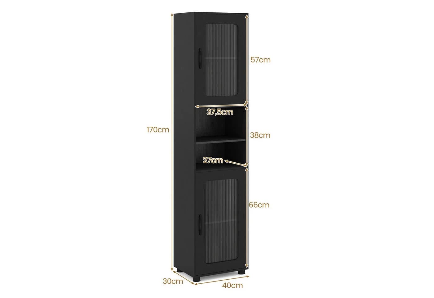 COSTWAY Badkommode Hochschrank mit 2 Glastüren 170cm Weiß - Bild 3