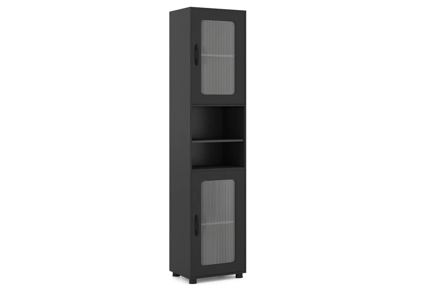 COSTWAY Badkommode Hochschrank mit 2 Glastüren 170cm Weiß - Bild 5