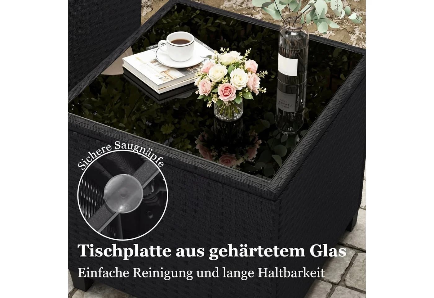 COSTWAY Balkonset 3-tlg. Schwarz PE-Rattan mit Kissen - Bild 3