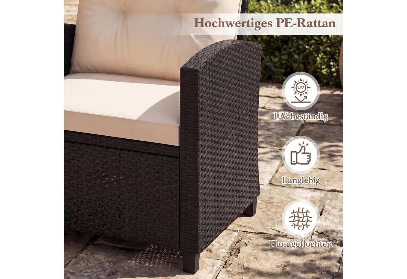 COSTWAY Balkonset 3-tlg. Schwarz PE-Rattan mit Kissen - Bild 4