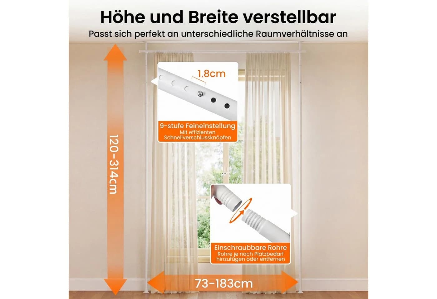 COSTWAY Raumteiler Gardinenstange flexibel verstellbar Schwarz/Weiß - Bild 5