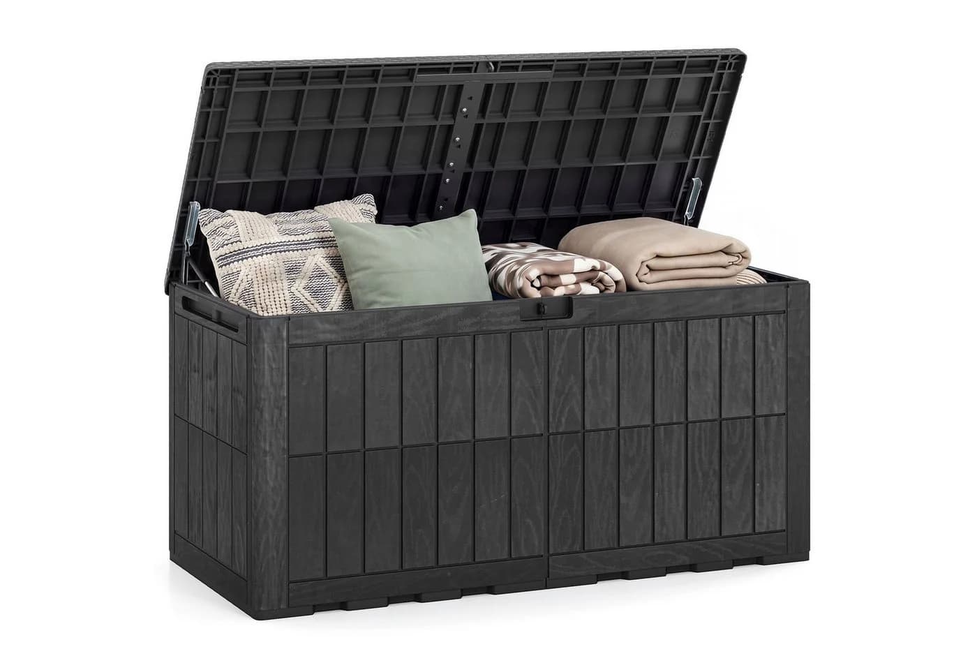 COSTWAY Auflagenbox Gartenbox Schwarz Wasserdicht Mit Abschließbarem Deckel - Bild 2
