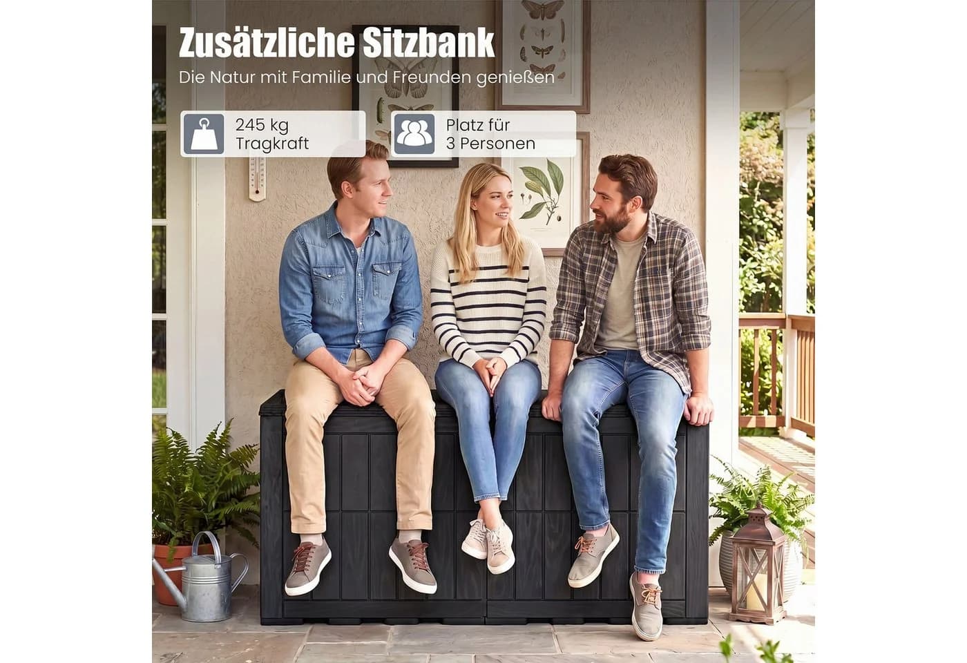 COSTWAY Auflagenbox Gartenbox Schwarz Wasserdicht Mit Abschließbarem Deckel - Bild 4