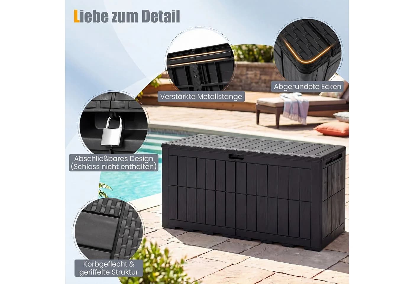 COSTWAY Auflagenbox Gartenbox Schwarz Wasserdicht Mit Abschließbarem Deckel - Bild 5