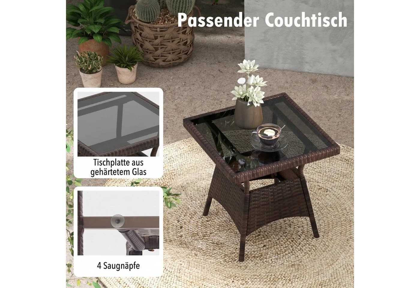 COSTWAY Schaukelstuhl 2er Set mit Couchtisch Braun PE-Rattan - Bild 4