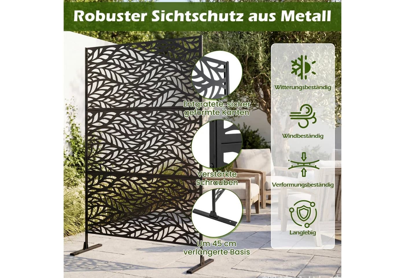 COSTWAY Paravent Raumteiler Sichtschutz Garten Schwarz - Bild 3