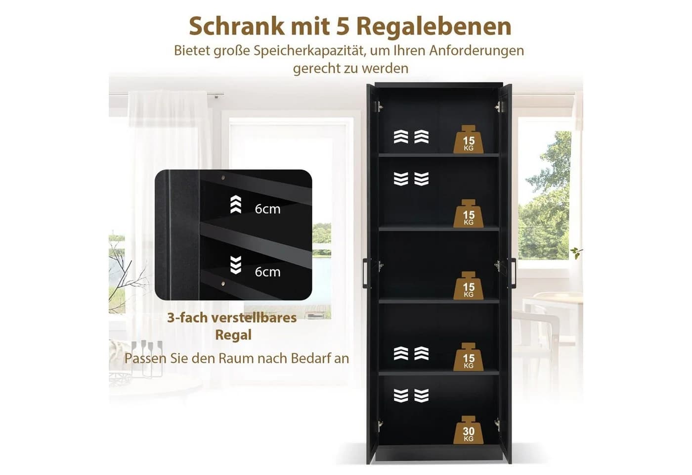 COSTWAY Küchenschrank Hochschrank 178cm mit verstellbarem Regal - Bild 3
