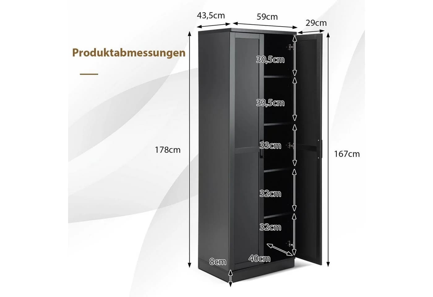 COSTWAY Küchenschrank Hochschrank 178cm mit verstellbarem Regal - Bild 5