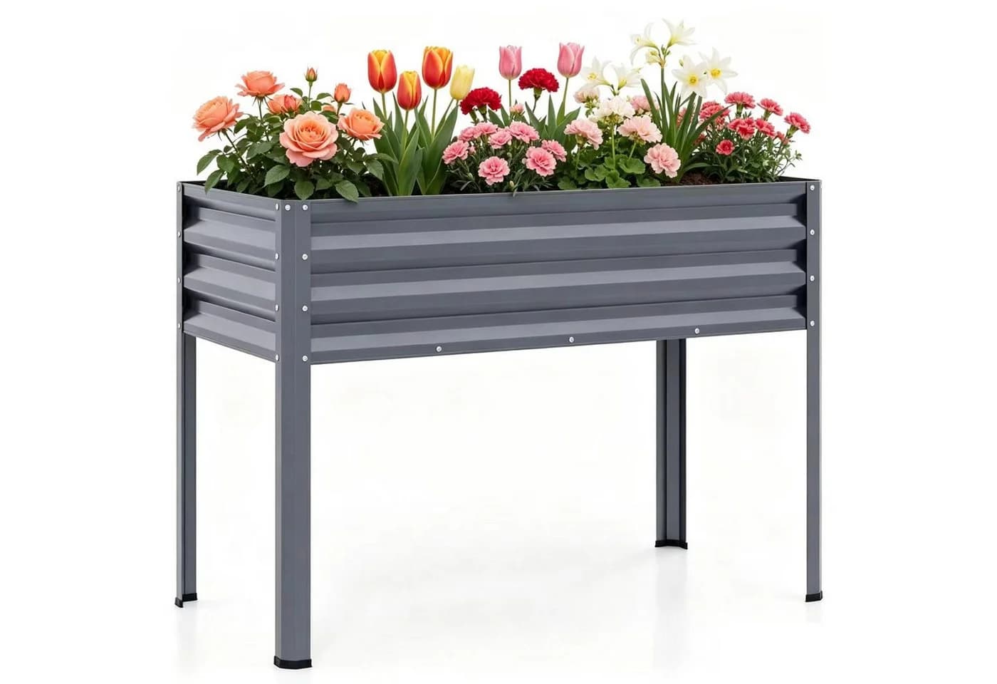 KOMFOTTEU Hochbeet Grau Metall mit Beinen & Drainage - Bild 2