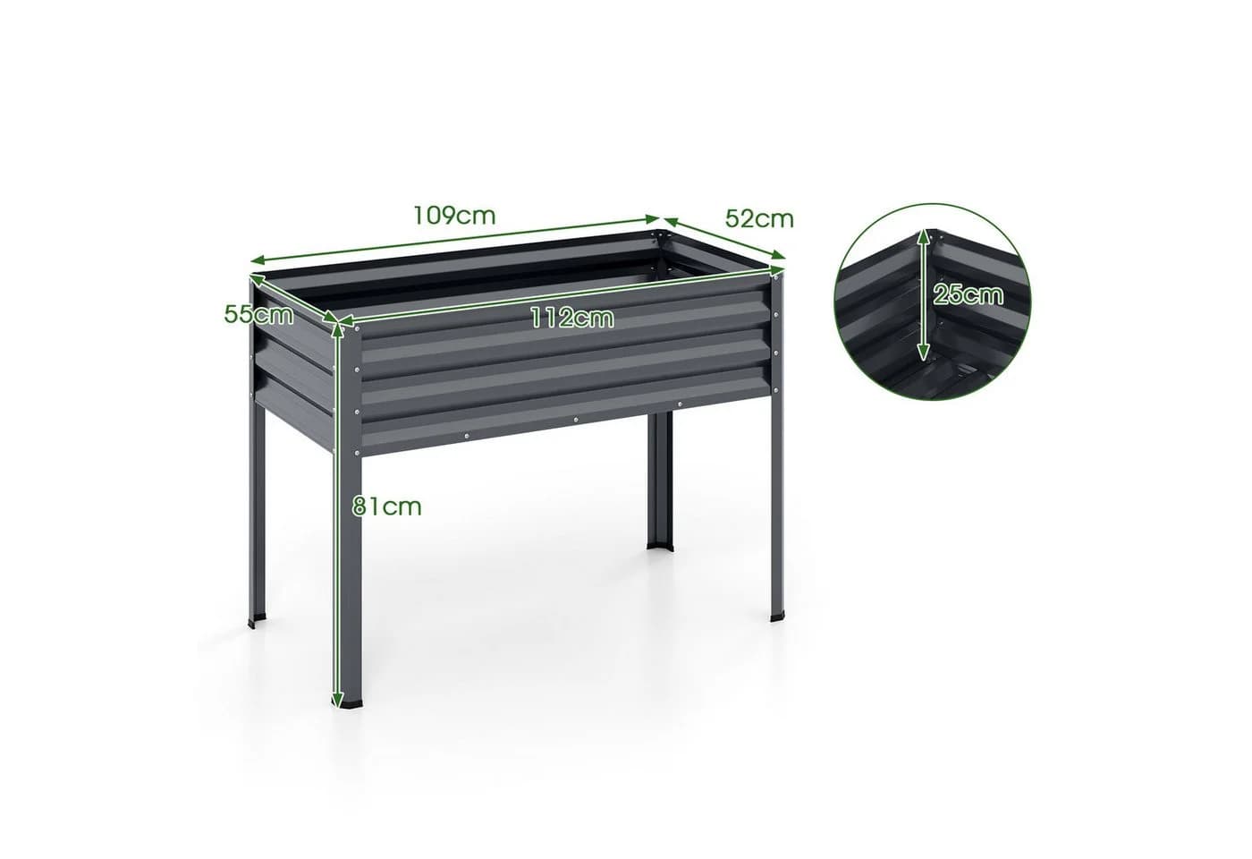 KOMFOTTEU Hochbeet Grau Metall mit Beinen & Drainage - Bild 3