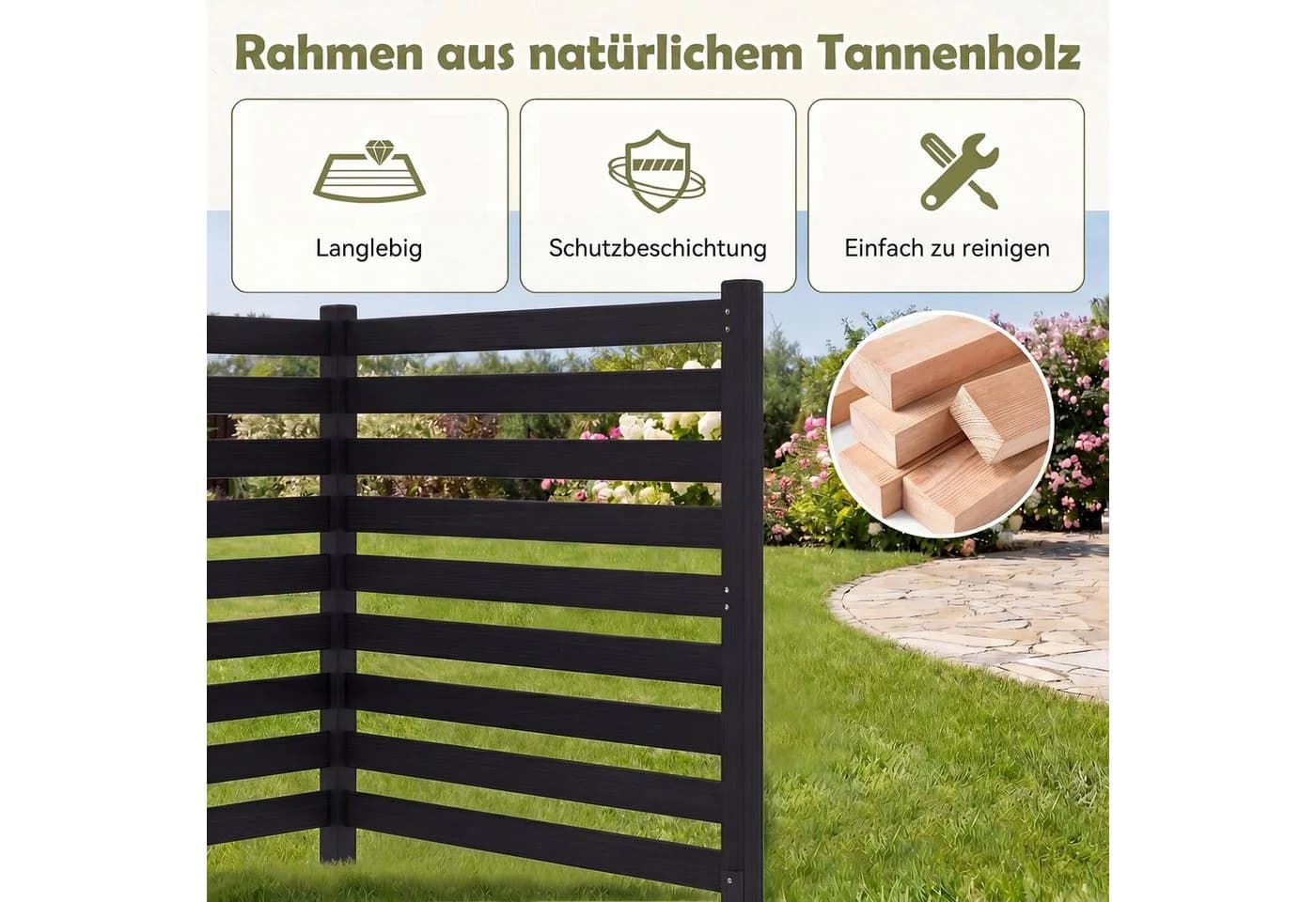 KOMFOTTEU Gartenzaun 2-teilig Sichtschutz Tannenholz - Bild 4