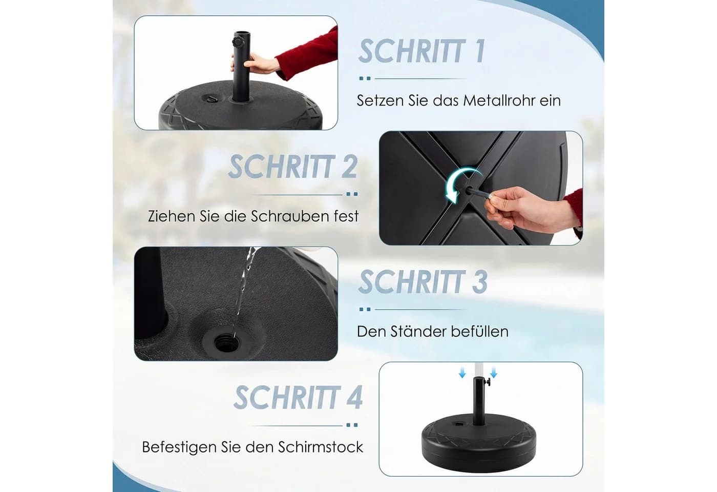 KOMFOTTEU Schirmständer Schwarz befüllbar HDPE - Bild 5