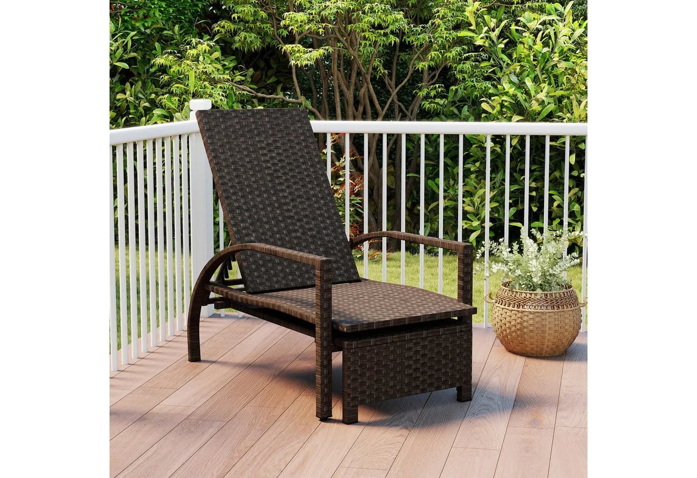 KOMFOTTEU Gartenliege Sonnenliege PE-Rattan Braun mit verstellbarer Rückenlehne