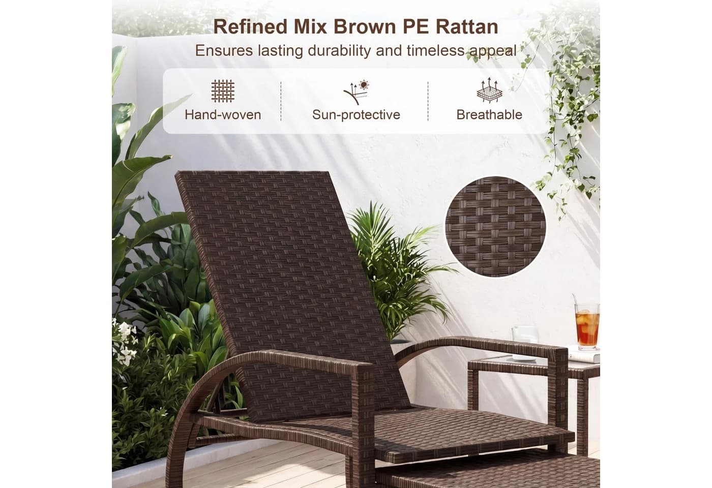 KOMFOTTEU Gartenliege Sonnenliege PE-Rattan Braun mit verstellbarer Rückenlehne - Bild 5