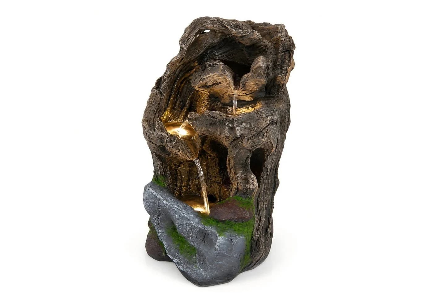 KOMFOTTEU Zimmerbrunnen Gartenbrunnen mit Wasserfall, LED Beleuchtung & Pumpe
