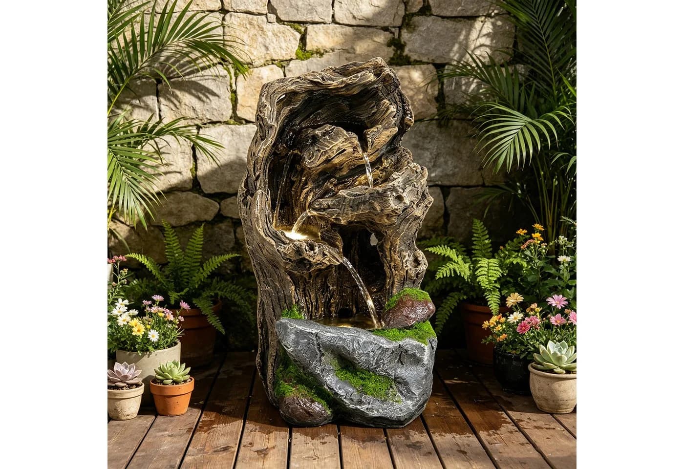 KOMFOTTEU Zimmerbrunnen Gartenbrunnen mit Wasserfall, LED Beleuchtung & Pumpe - Bild 2