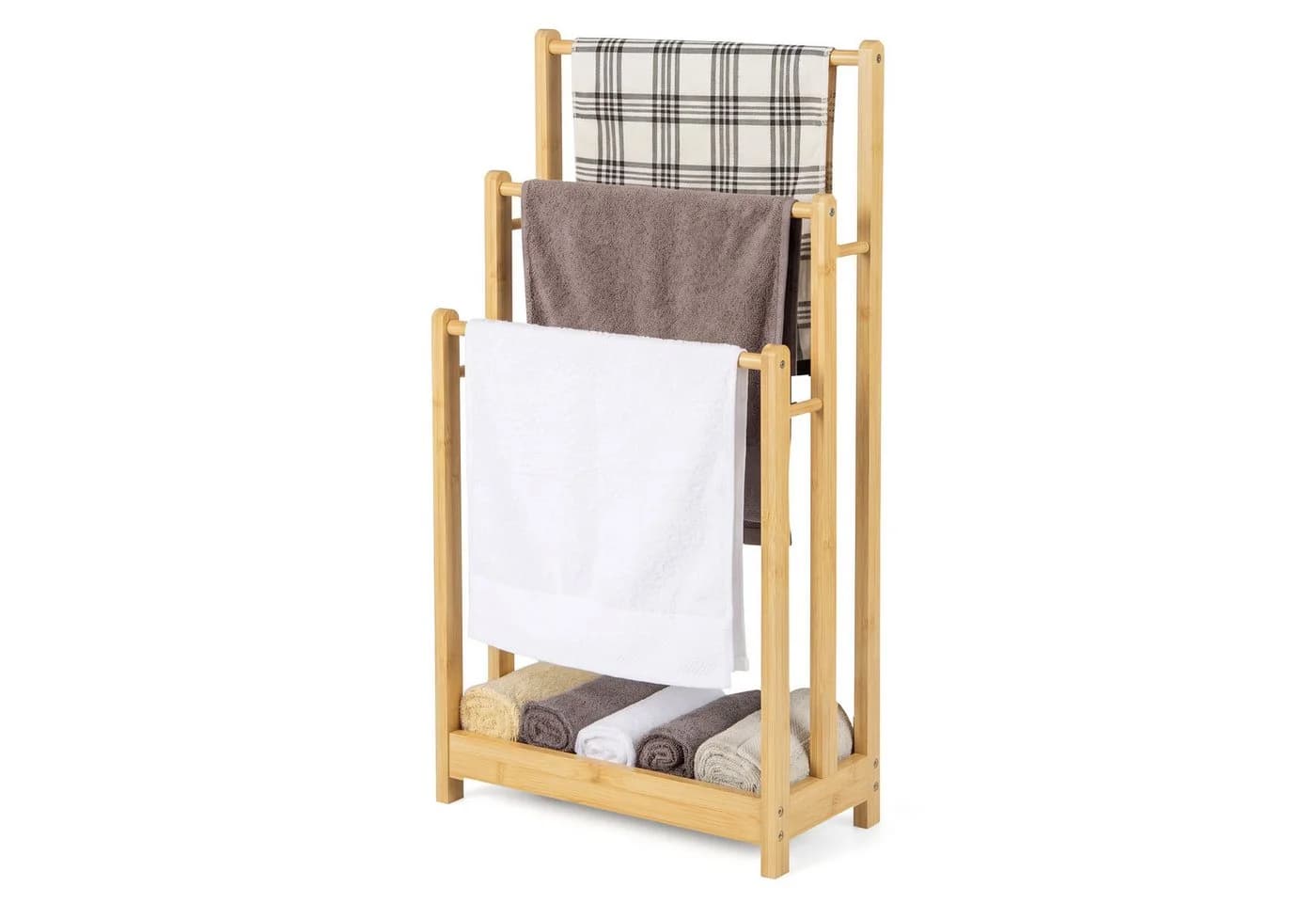 COSTWAY Handtuchhalter stehend Bambus mit 3 Stangen - Bild 2