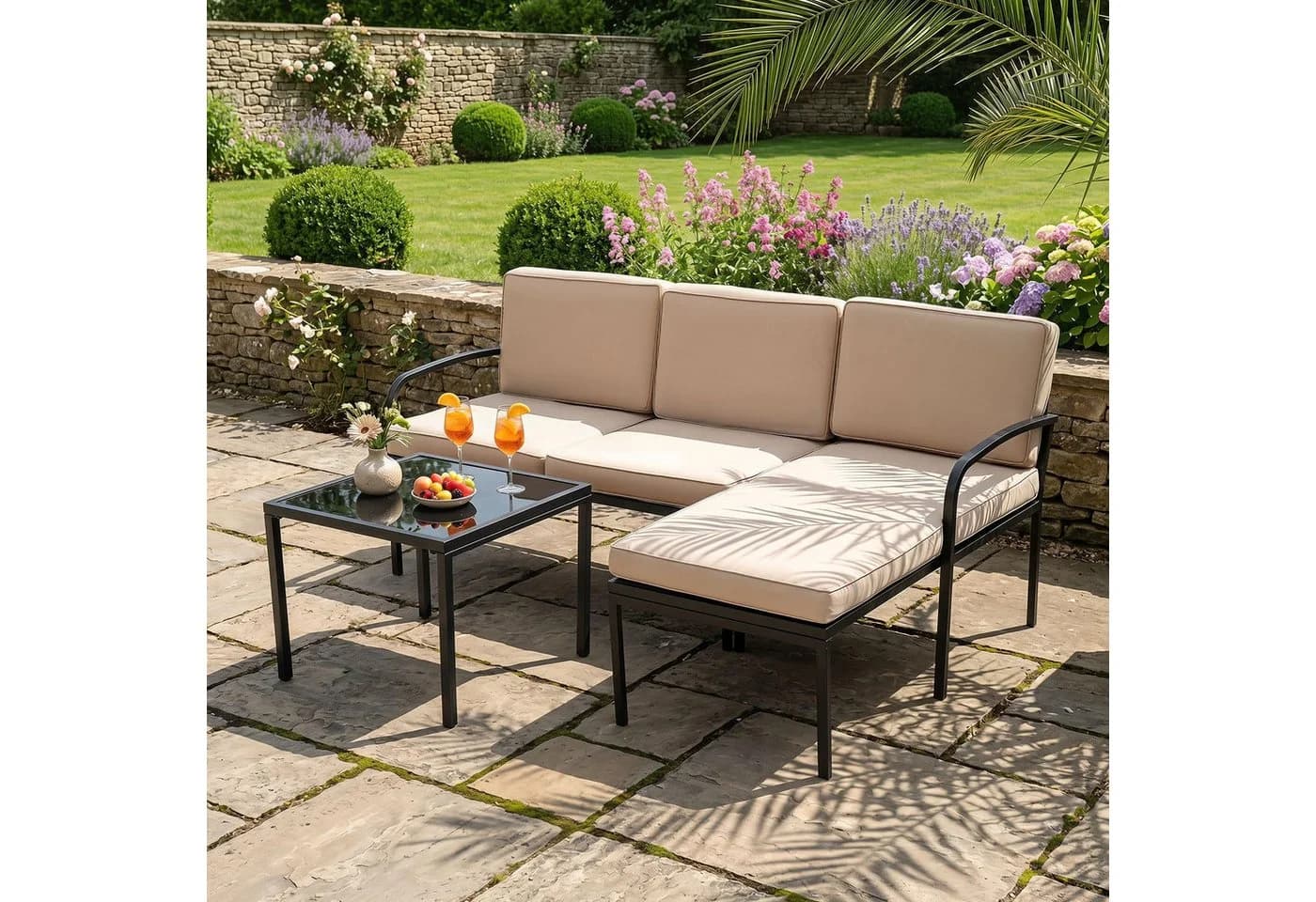 COSTWAY Gartenlounge-Set 3-tlg. Braun Metall mit Kissen - Bild 2