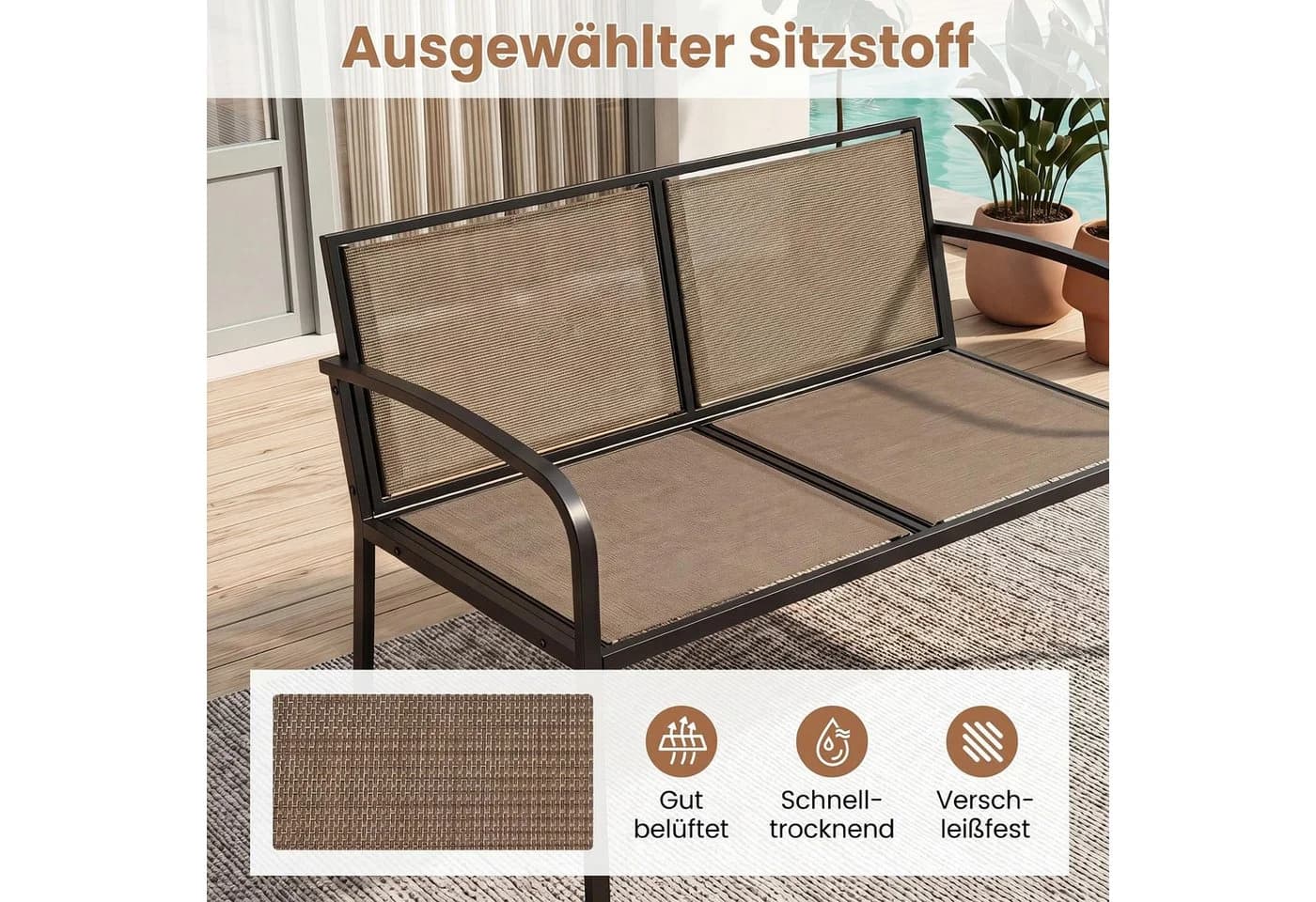 COSTWAY Gartenlounge-Set 3-tlg. Braun Metall mit Kissen - Bild 4