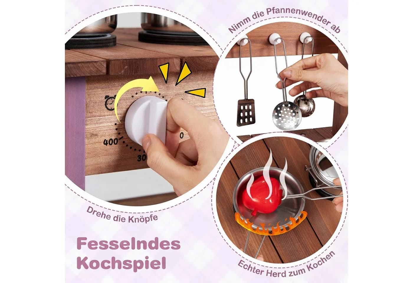 COSTWAY Outdoor-Spielküche Tannenholz Braun/Violett mit Wasserhahn - Bild 3